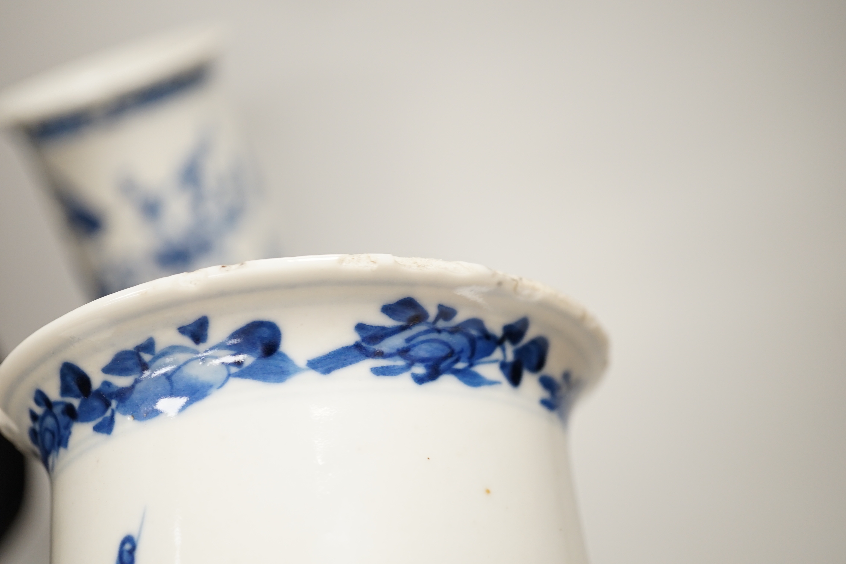 A pair of 19th century Chinese blue and white sleeve vases, and a similar ovoid ‘dragon’ jar, vases 31cm high
